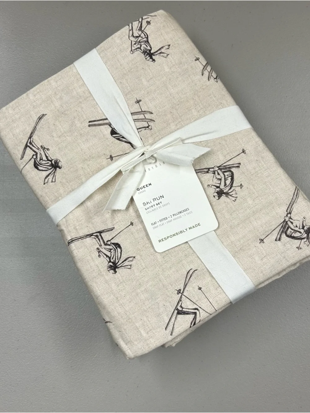 Pottery Barn Ski Run Queen Sheet Set Fitted Flat + 2 Pillowcases 100% Cotton NWT